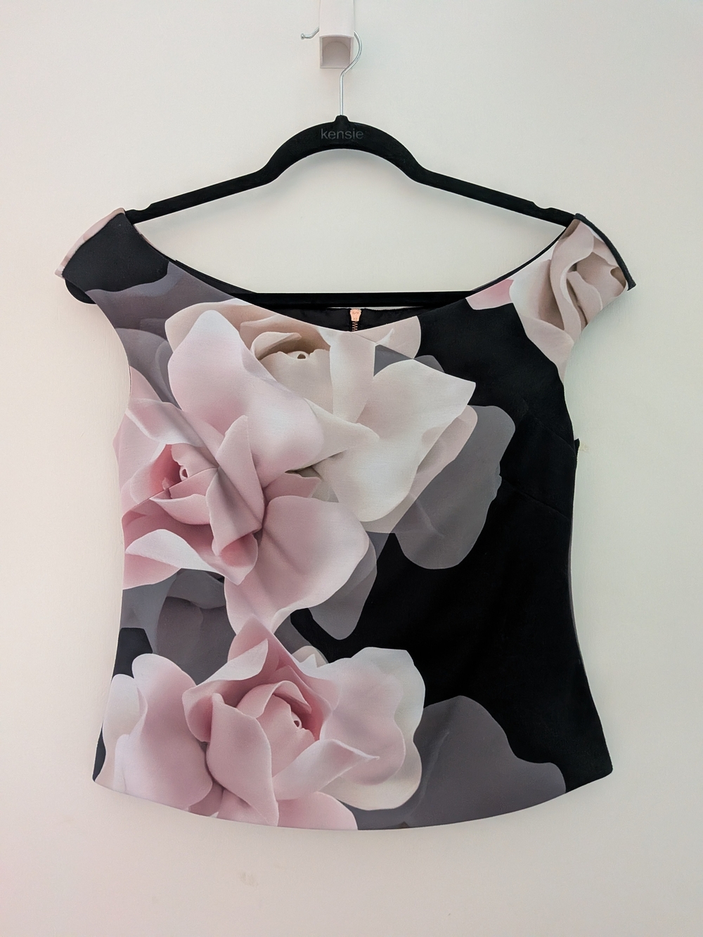 Ted Baker 'Lola' Floral Sculptural Peplum Top - Black/Pink - Size 2 (US 6)
